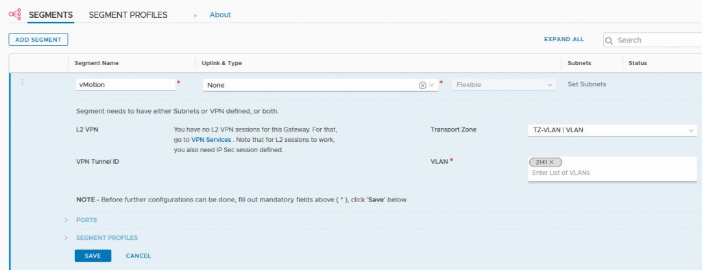 Add Segment – My Software Defined DataCenter